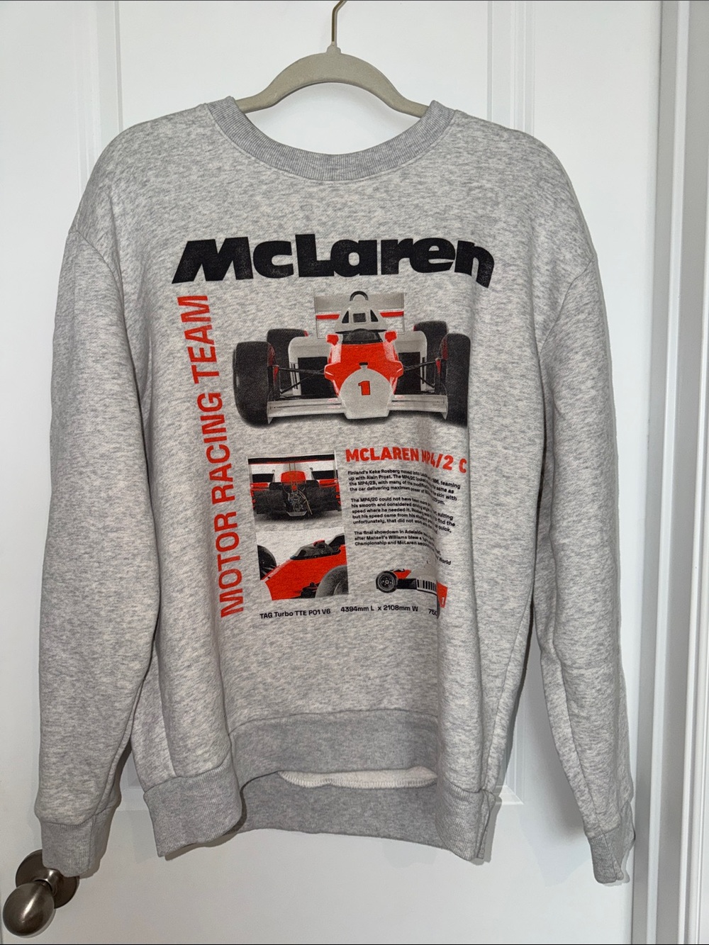 PacSun Gray Crewneck with Red & Black Racing Graphic